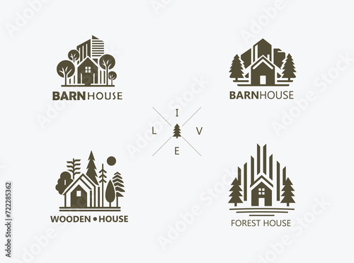 Design elements for icon, emblem for a company involved in construction design, architectural bureaus projecting the Wooden house, barn house