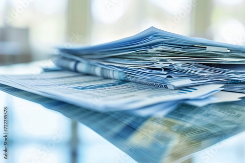Stack of Newspapers and Papers with Business and Finance News: Information and Media Concept with Heap of Journals photo