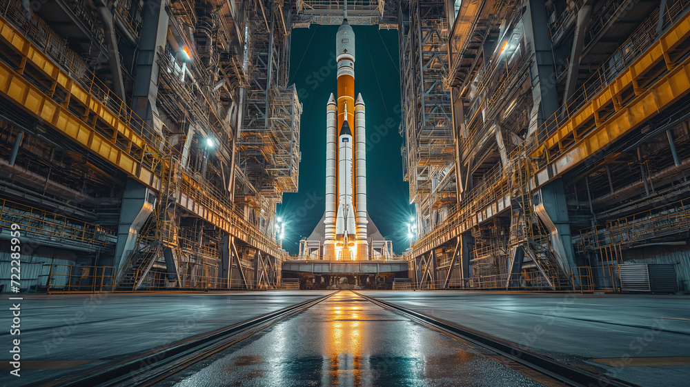 Obraz premium A rocket waiting to launch into space