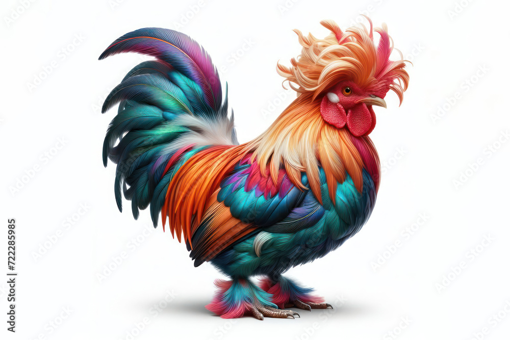 Chicken with Iroquois hairstyle on white background. ai generative