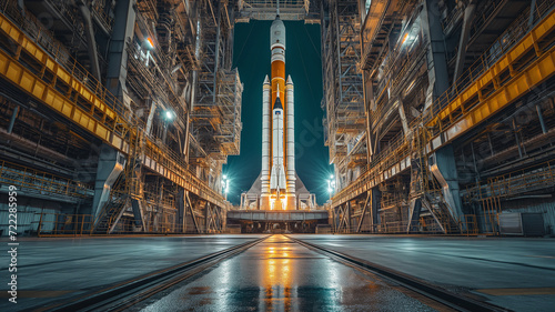 A rocket waiting to launch into space photo