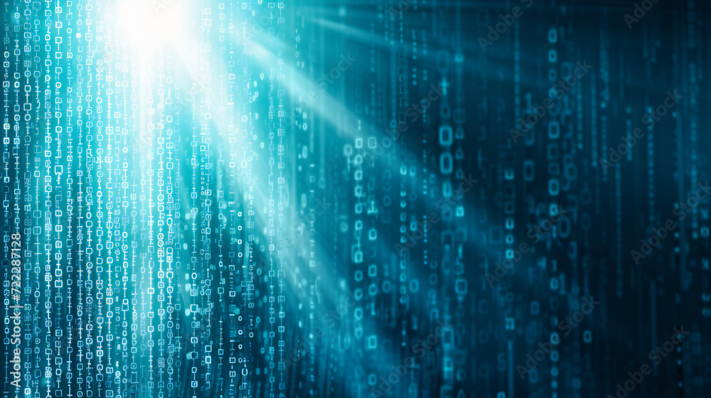 Digital Technology and Binary Coding: Abstract Background with Cyber Network Concept in Blue and Black Digital Technology and Binary Coding: Abstract Background with Cyber Network Concept in Blue and Black