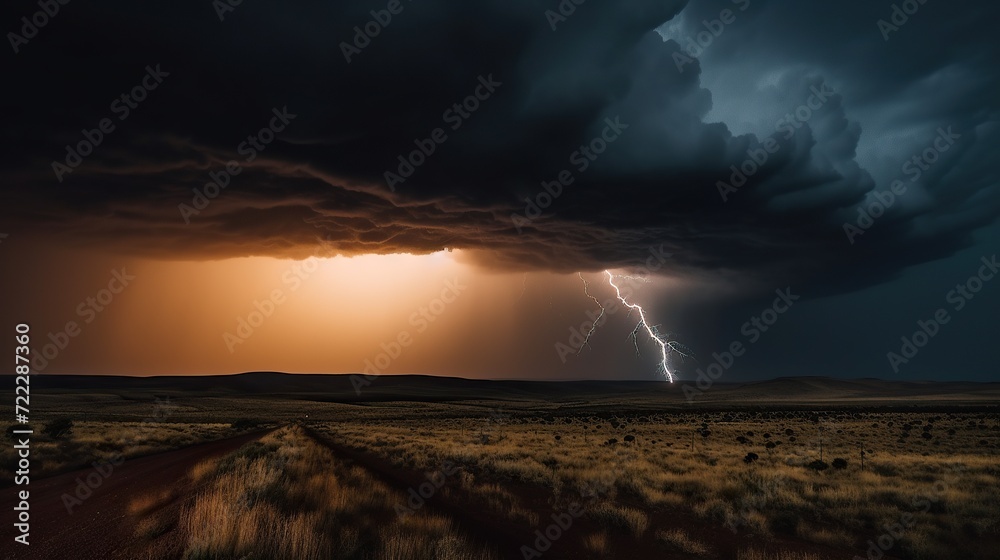 Great lightning at night, over the prairie Great lightning at night, over the prairie