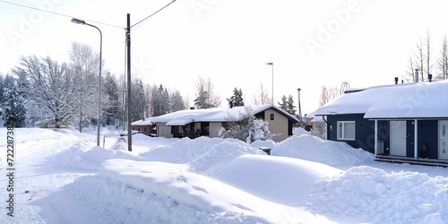 Sunny winter day in snowy Finnish village. Europe, Finland. 