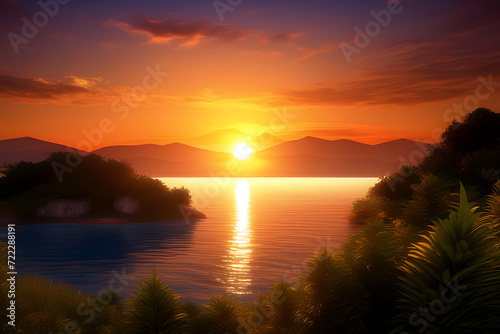 Sunset and sun rising over the sea lake mountain beach ocean and river background HD wallpaper