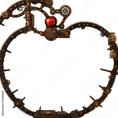 Apple in steampunk style. Abstract illustration. AI created.
