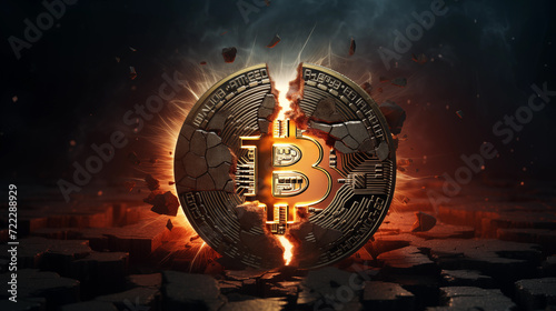Bitcoin btc coin breaking in half. Concept for bitcoin halving April 2024