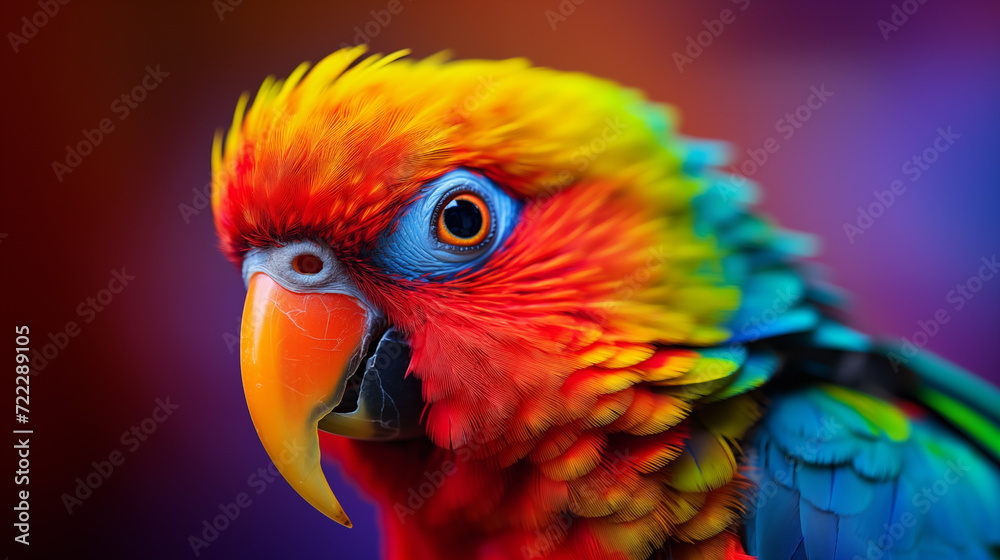 Close-up of a colorful parrot with a beautiful blurred background