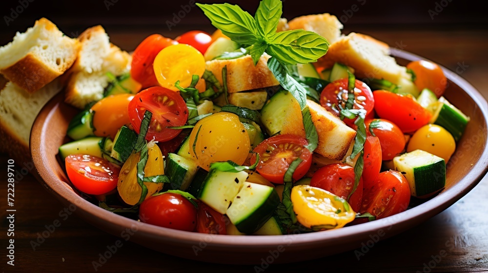 Delicious Salad Medley: Fresh Cucumbers, Tomatoes, and Bread Delicious Salad Medley: Fresh Cucumbers, Tomatoes, and Bread