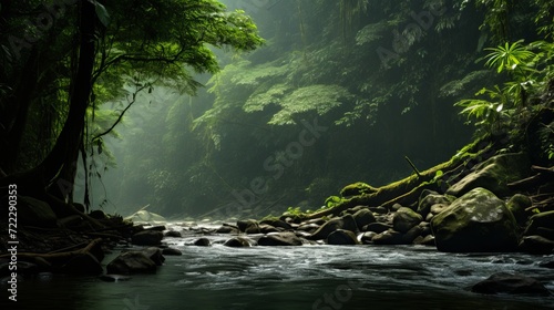 majestic amazon rainforest river. captivating nature wallpaper design exuding serenity and beauty