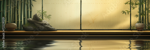 Bamboo scene near water element  ultrawide background