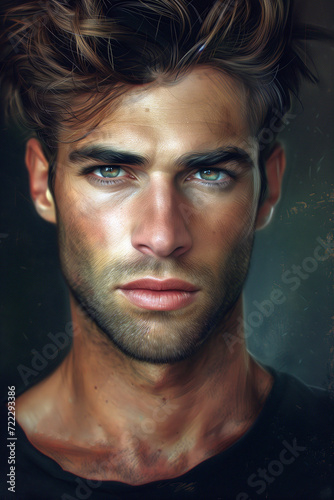 Hyperreal illustration, flawless portrait of a fresh looking young man with brown hair - Generative AI