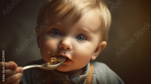 baby eating with spoon