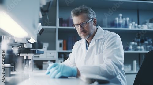 Scientist concentrating on his work in the lab  measuring and analyzing science or research results