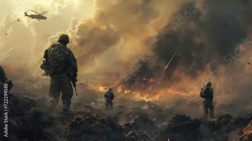 Obraz na płótnie Army Soldiers in Battle, Generative AI w salonie