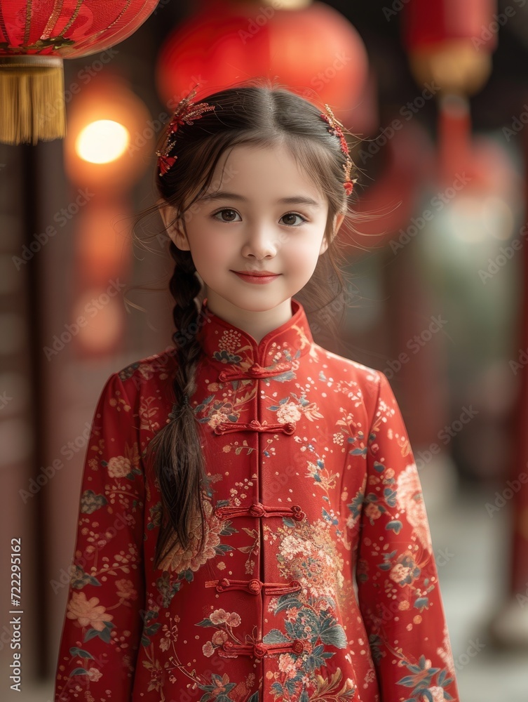 Full body portrait of a Vietnamese girl, wearing traditional Ao Dai, walking around the street on Vietnamese traditional Tet, Lunar New Year