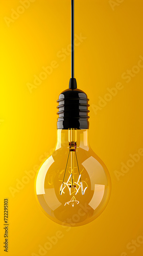 A light bulb on a yellow background with a place to copy. An extinguished light bulb is a symbol of the search for ideas, inspiration, innovations, solutions, and creative concepts. Design of a banner