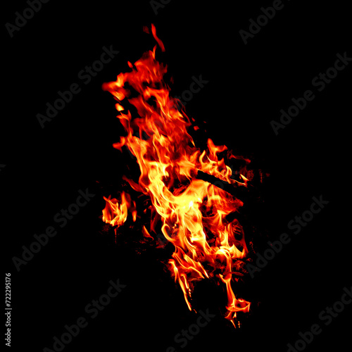 Fire of flame burning isolated on dark background for graphic design purpose