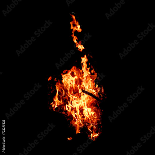 Fire of flame burning isolated on dark background for graphic design purpose