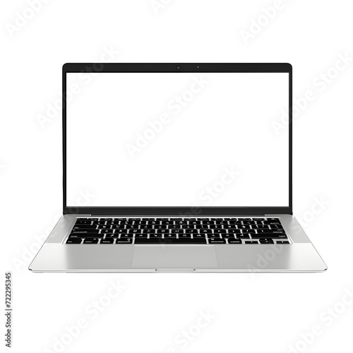 Laptop mockup with transparent screen, front view, isolated on transparent background, PNG.