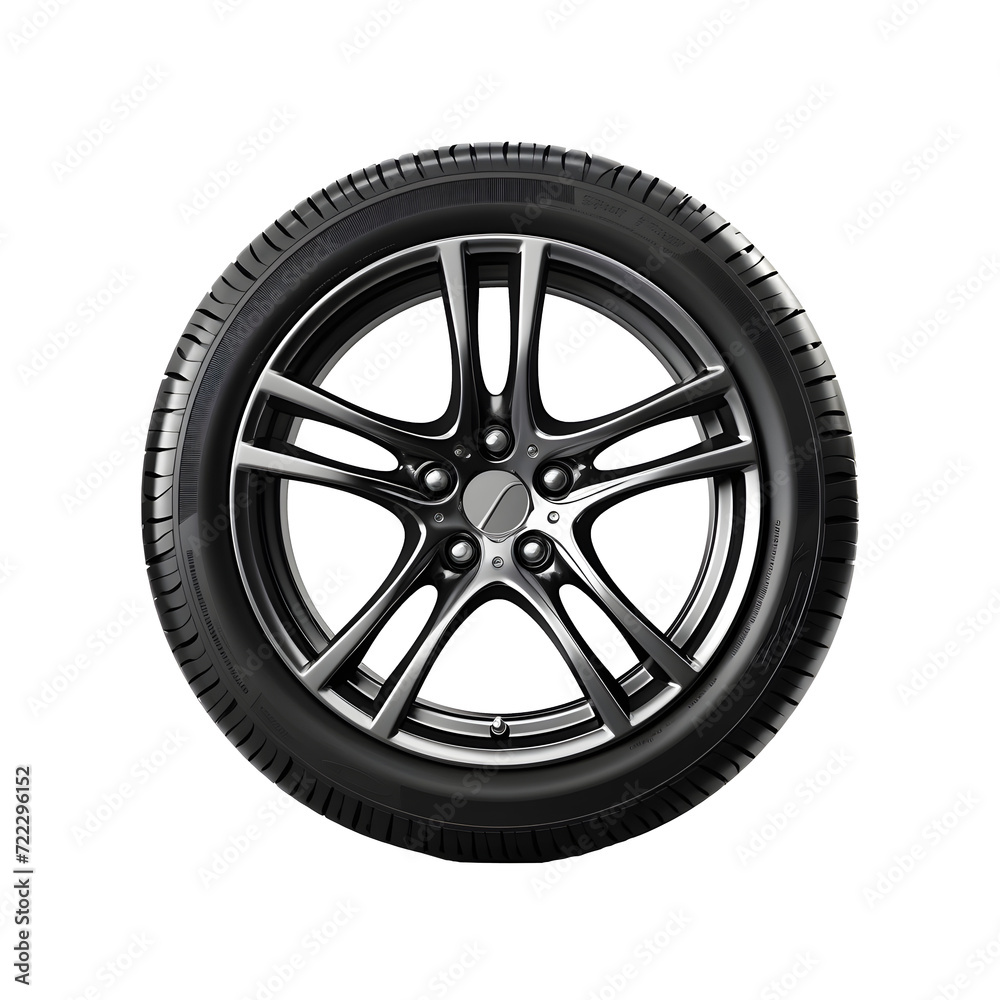 Fototapeta premium Wheel with tire with an alloy rim isolated on transparent background, PNG