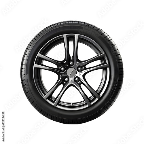 Wheel with tire with an alloy rim isolated on transparent background, PNG photo