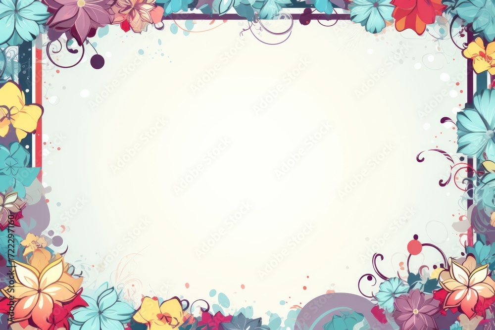 colorful blank pastel frame with colorful flower broder