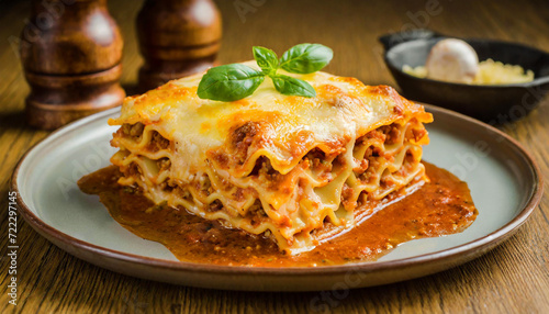 beautifully prepared lasagna with basil
