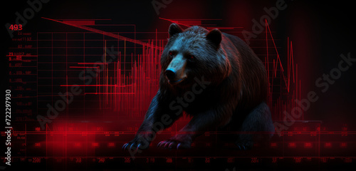 metal roaring bear on chart background, stock market, cryptocurrency. Concept financial investment
