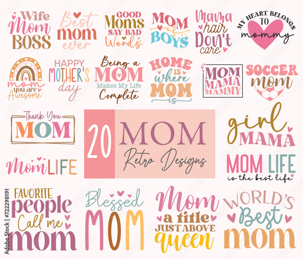 Retro Mama SVG Bundle, Mom svg bundle, Mother’s day t-shirt bundle