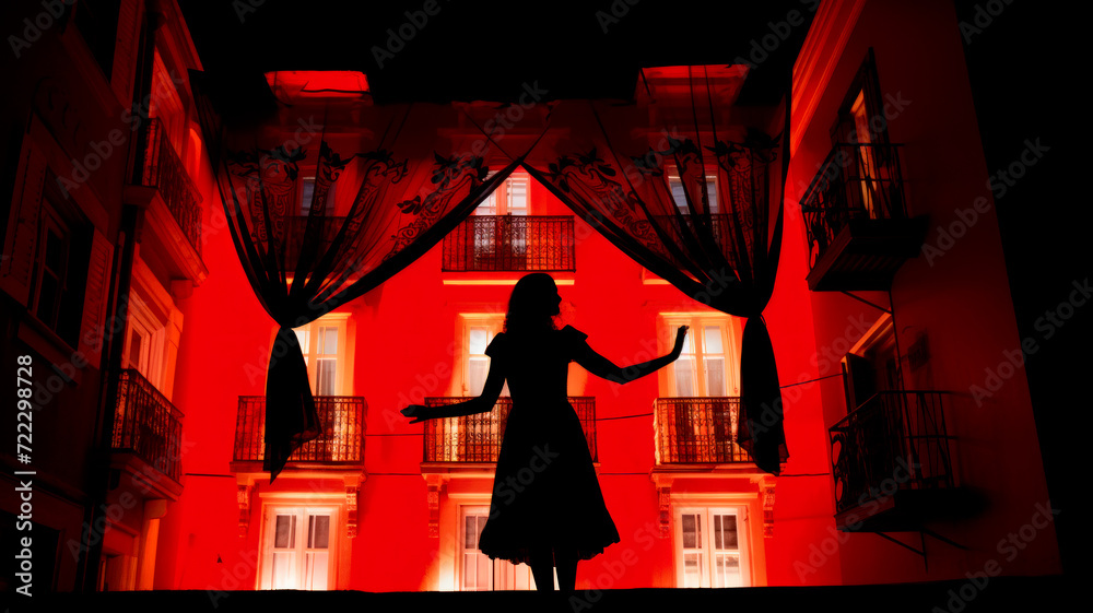 Woman silhouette dancing - red light district concept - obrazy, fototapety, plakaty 