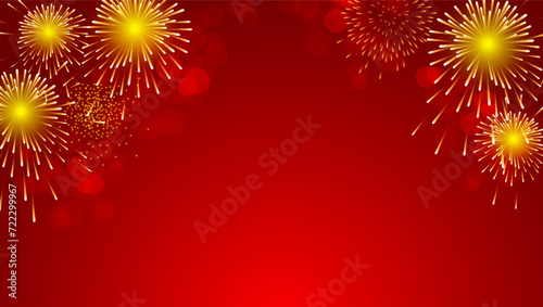 Gold fireworks celebration on red background for Chinese new year