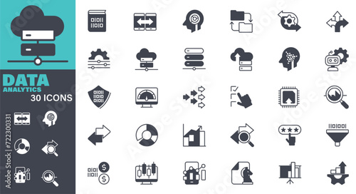 DATA Analytics Icons set. Solid icon collection. Vector graphic elements, Icon Symbol, Business, Technology, Analyzing, Computer