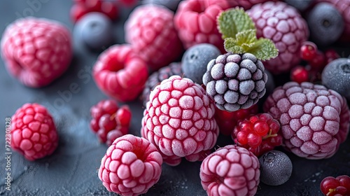 Frozen Berry Medley: Strawberries, Blueberries, frozen berries background.