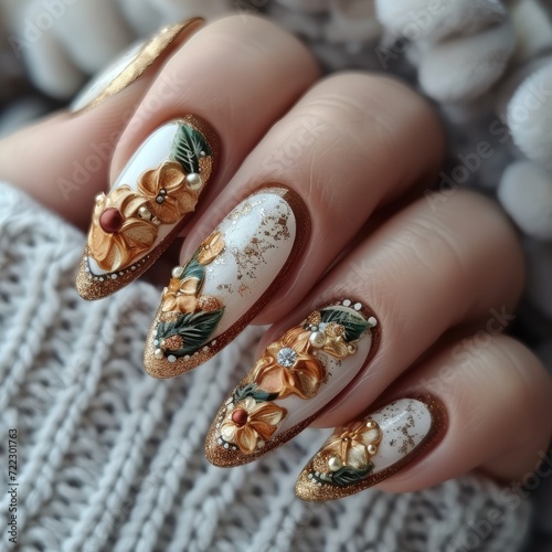 Nail art mastery: a captivating showcase of 3d three-dimensional elegance, featuring beautiful design adorning nails, blending creativity, style, intricate craftsmanship for a chic and trendy look.