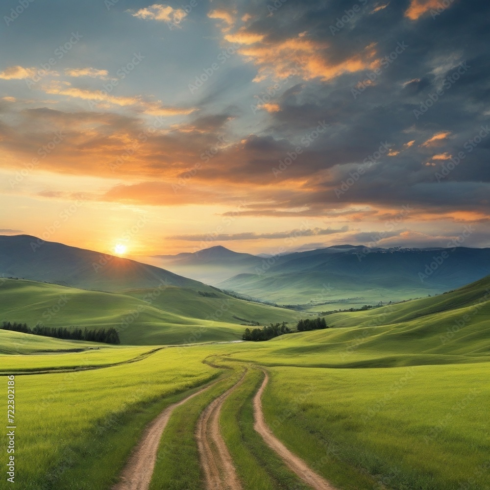 Fototapeta premium sunset over hills