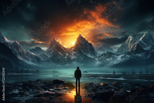 Sentinel of Serenity: A Solitary Figure Contemplating Endless Peaks