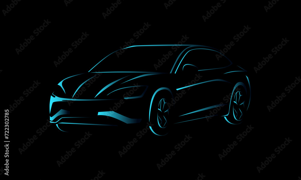 electric car on a black background. Vector illustration. Eps 10.
