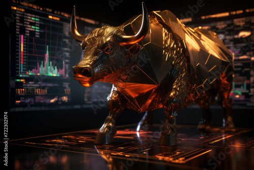 gold bull on chart background for business concept. Graph Stock Trading, crypto currency © zamuruev