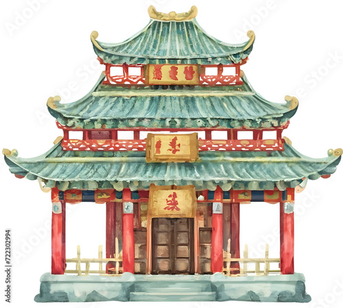 Traditional Chinese Temple Architecture watercolor  png photo
