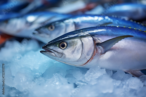 Nahaufnahme von Fisch auf Eis im Fischmarkt 
