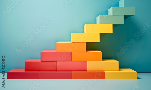 Minimalist brightly coloured, abstract steps background. Surreal ladders for product display mockup, trendy Architectural block background
