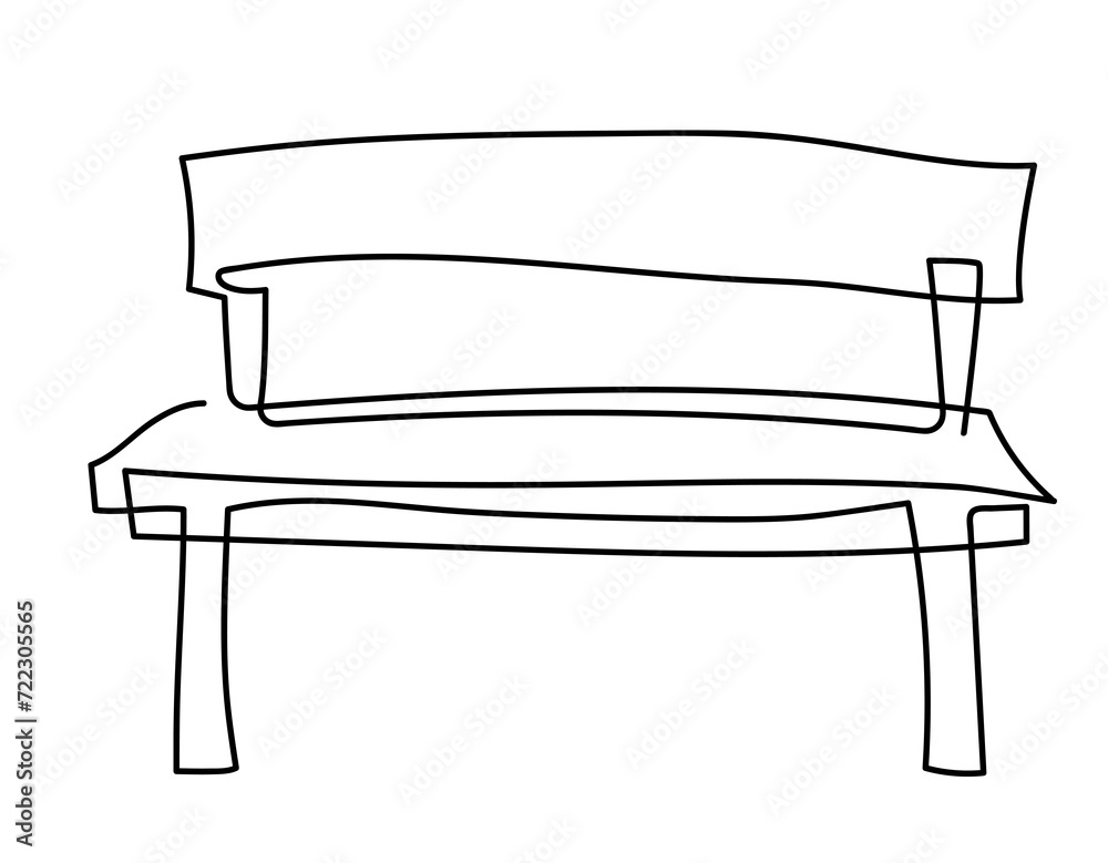 Wooden bench for garden and park. A place to relax in nature. Continuous line drawing illustration. Wooden bench for garden and park. A place to relax in nature. Continuous line drawing illustration.