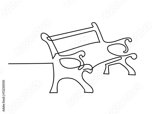 Wooden bench for garden and park. A place to relax in nature. Continuous line drawing illustration. © iuliiawhite