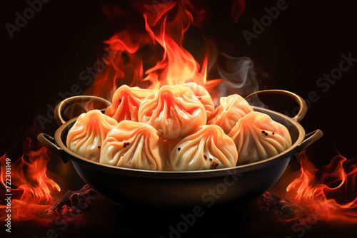 Hote steam momos in the plate photo