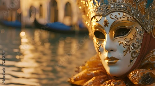 a close up of a mask on a body of water photo