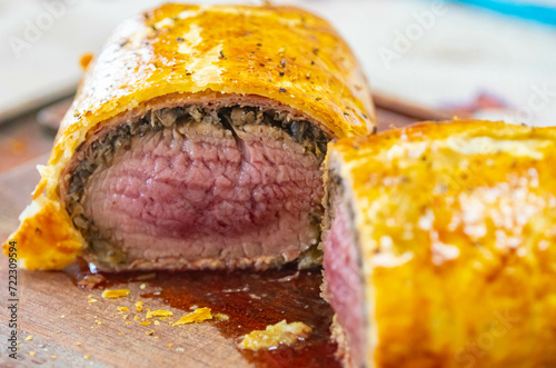 Traditional beef wellington cooked to perfection photo