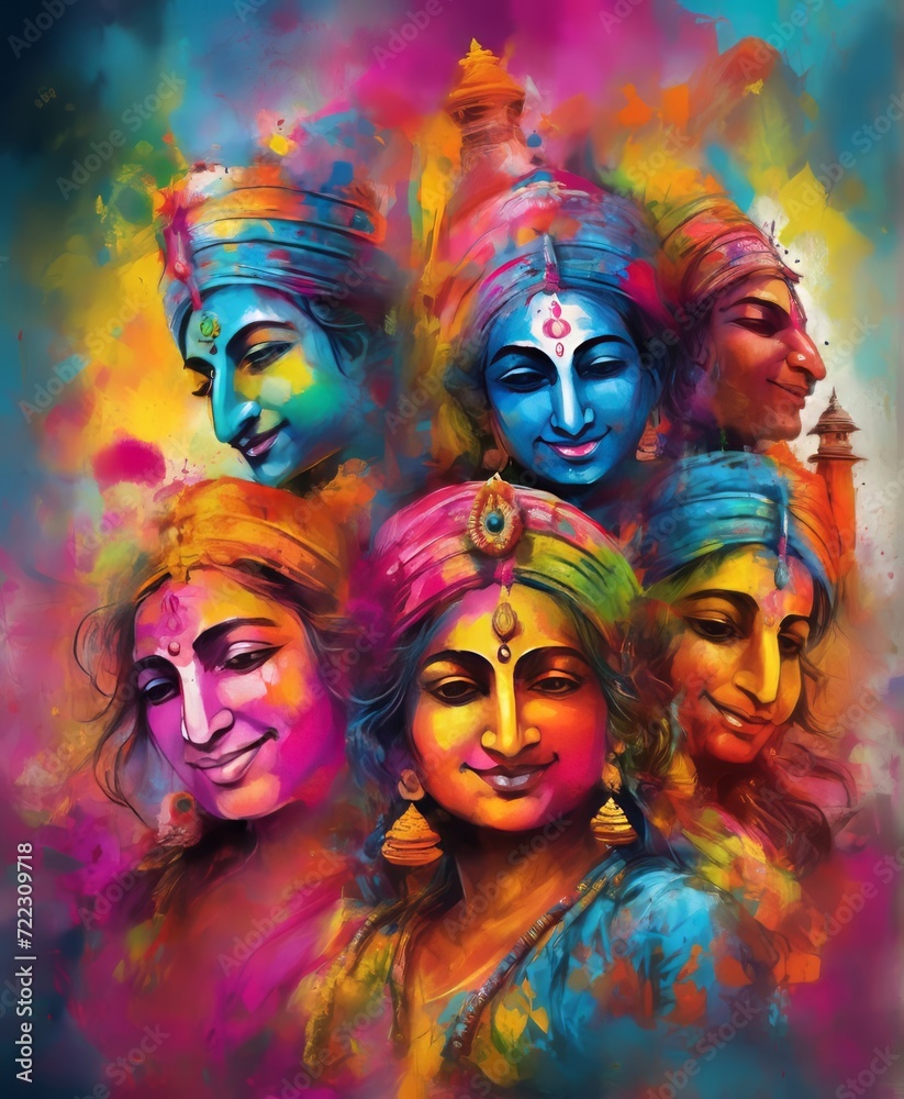 Obraz premium Krishna playing Holi, a Hindu festival