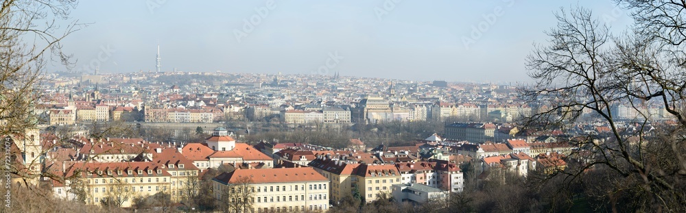 Panorama of Prague from Petřín hill slope, Czech Republic.