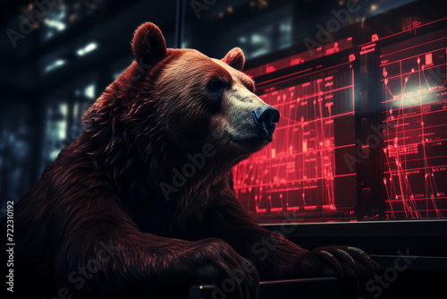  bear looking on chart background, stock market, cryptocurrency. Concept financial investment